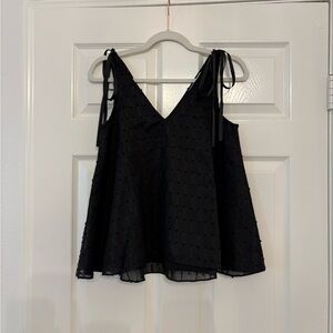 Chic Black Sleeveless Blouse Polka Dot Detail with Tie Straps